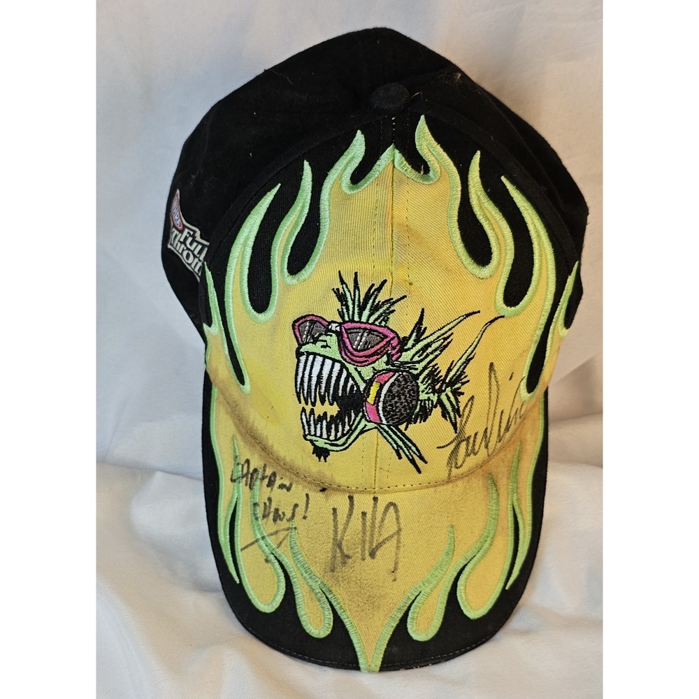 NHRA Nitro Fish Full Throttle Drag Racing Cap Flames Signed Kenny Koretsky & Mor